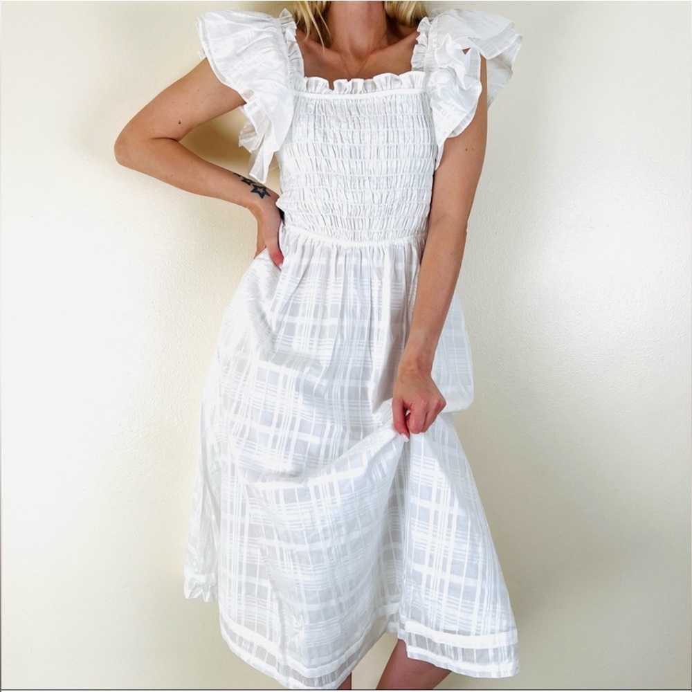 Banana Republic White Smocked Ruffle Mini Dress